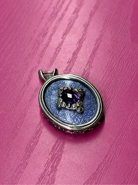 Diamond Amethyst Enamel Pendant Vintage Filigree Silver